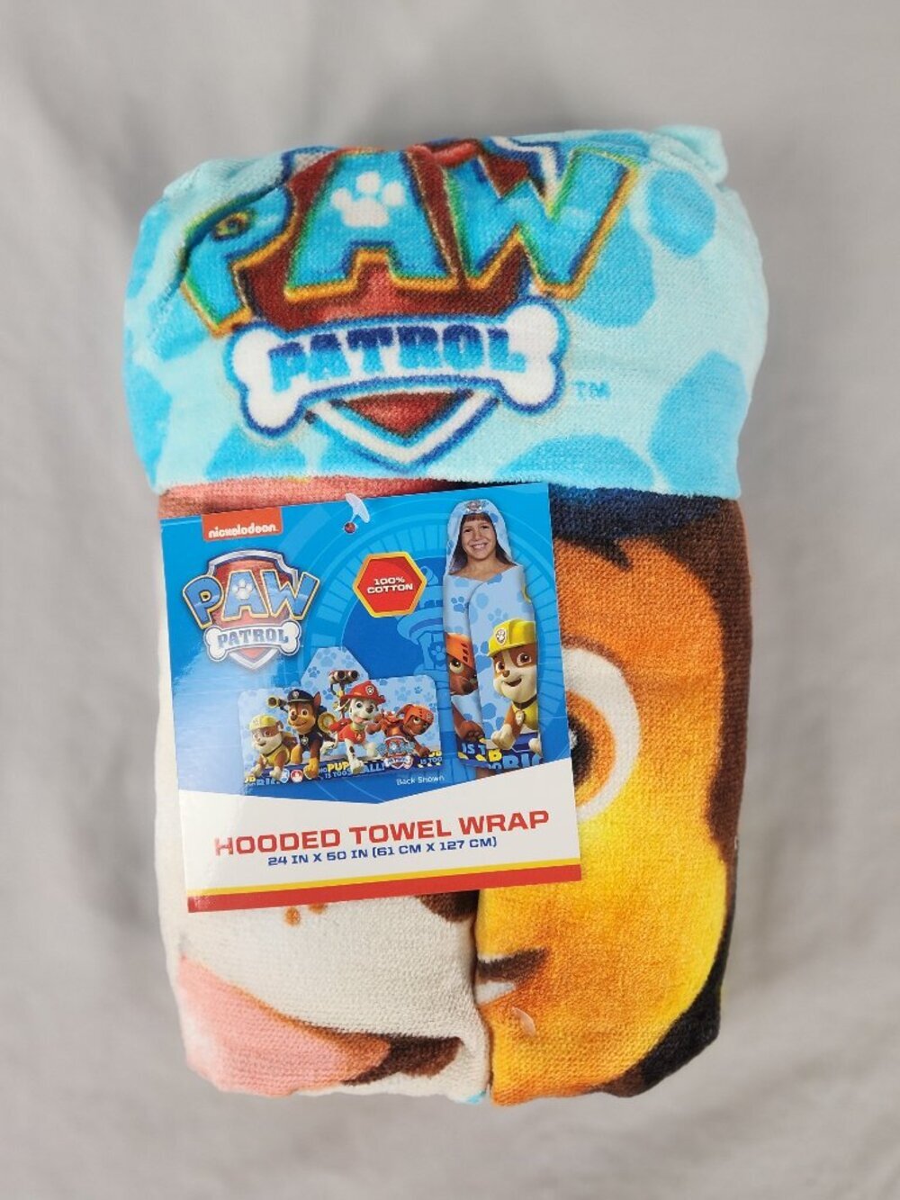 New Paw Patrol Hooded Towel Wrap 24X50 Inches 100% Cotton Nickelodeon